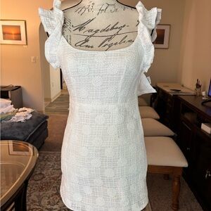 Selfie Leslie White Ruffle Strap Mini Dress